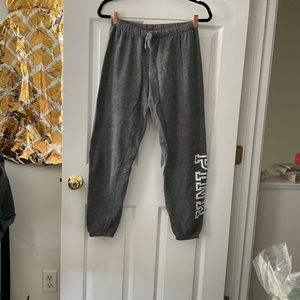 PINK Marled Gray Sweatpants with PINK Lettering